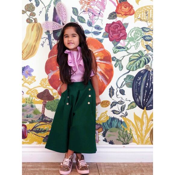 MOQUE Boutique Claire Deep Green Wide-Leg Sailor Children Pants Size 12 - Picture 2 of 9